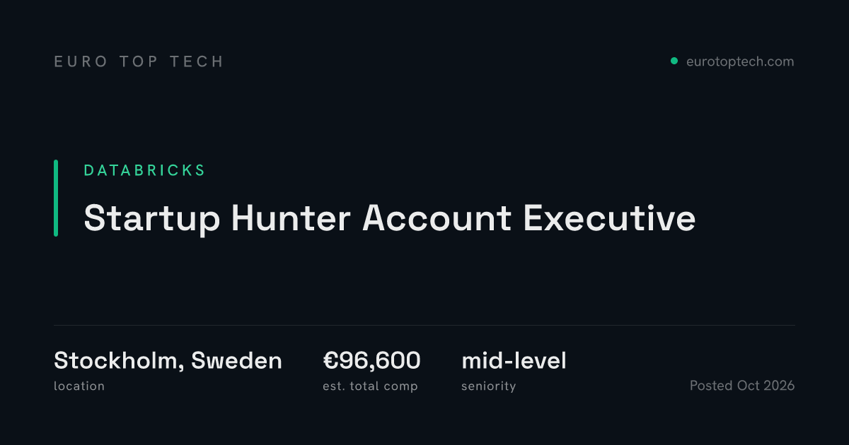 Startup Hunter Account Executive at Databricks, Stockholm, Sweden ...